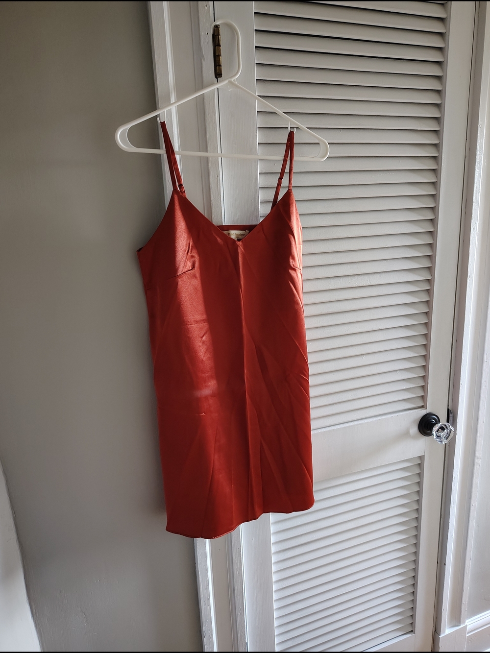 Sleeveless Satin Slip Dress - Rust Orange